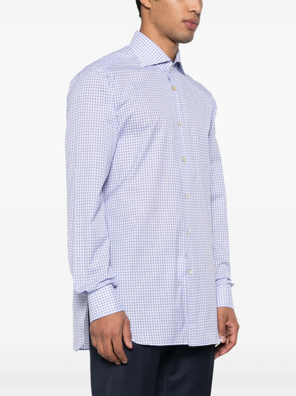 Kiton checked cotton shirt Blauw