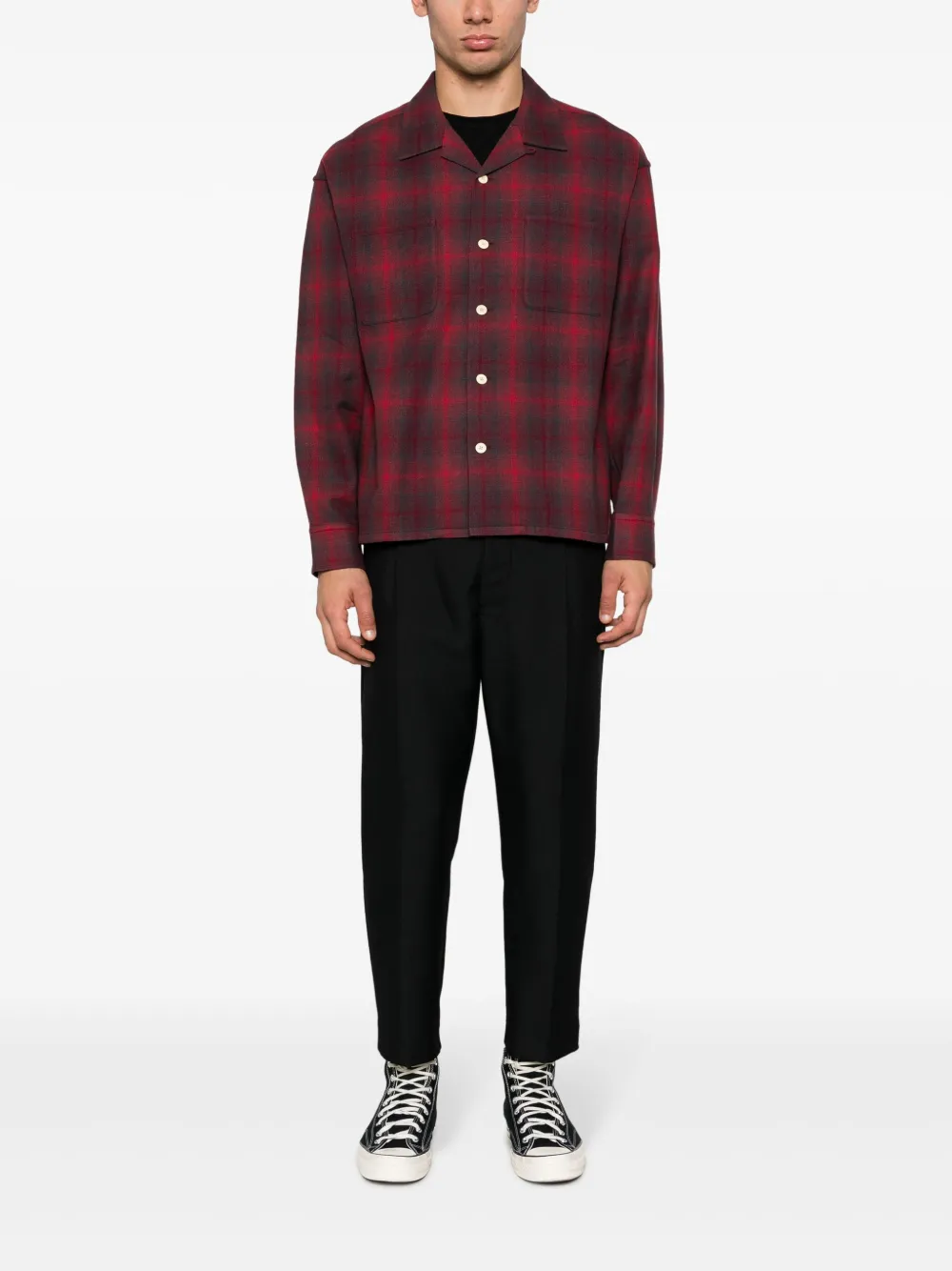 visvim OC Palmer checked wool-blend shirt - Rood