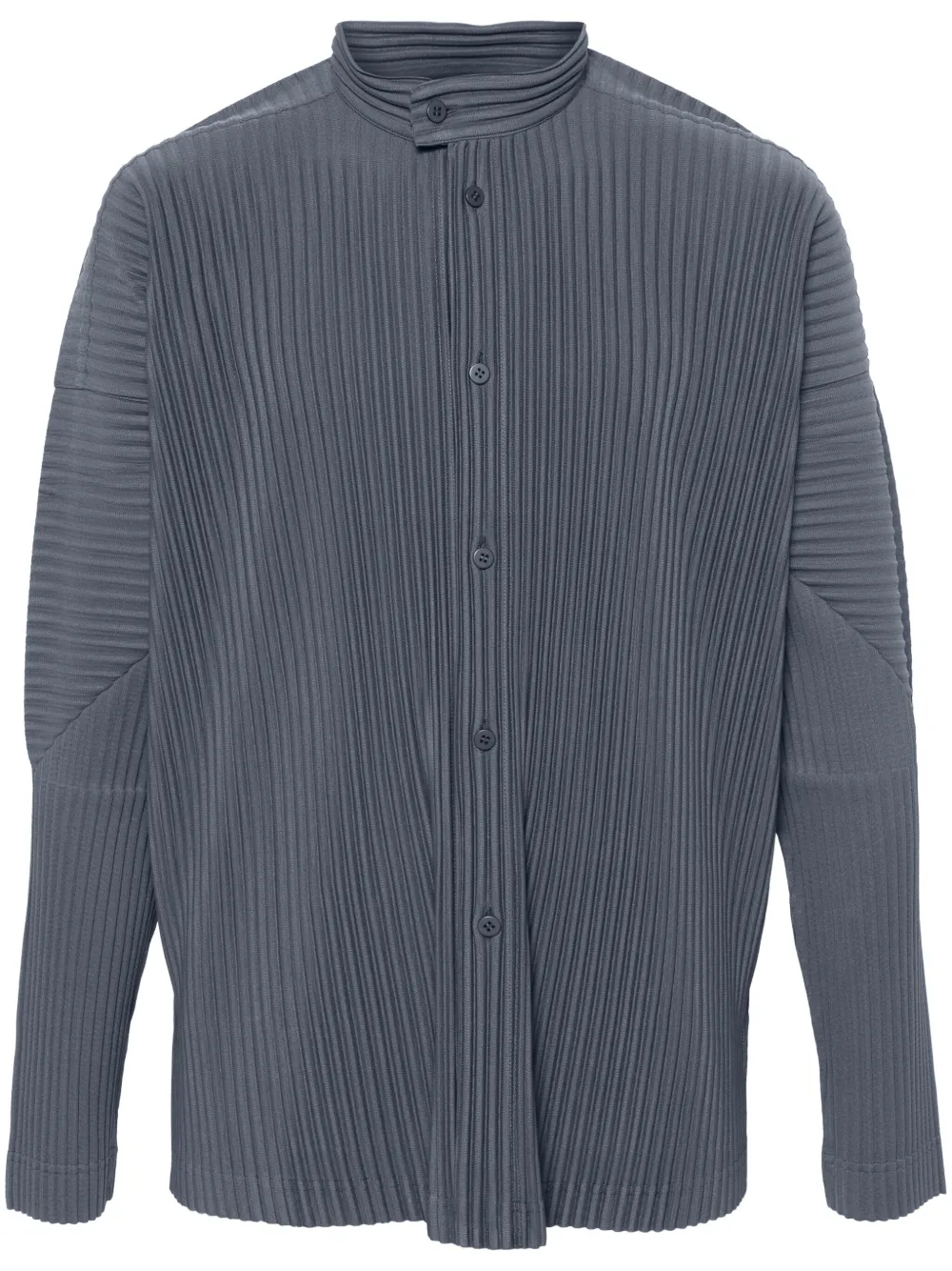 Issey Miyake Ribbed-detailing Collarless Shirt In Grey