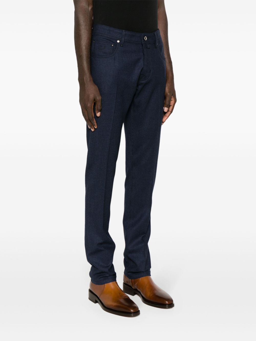 Shop Jacob Cohen Bard Mini-check Tapered Trousers In Blue