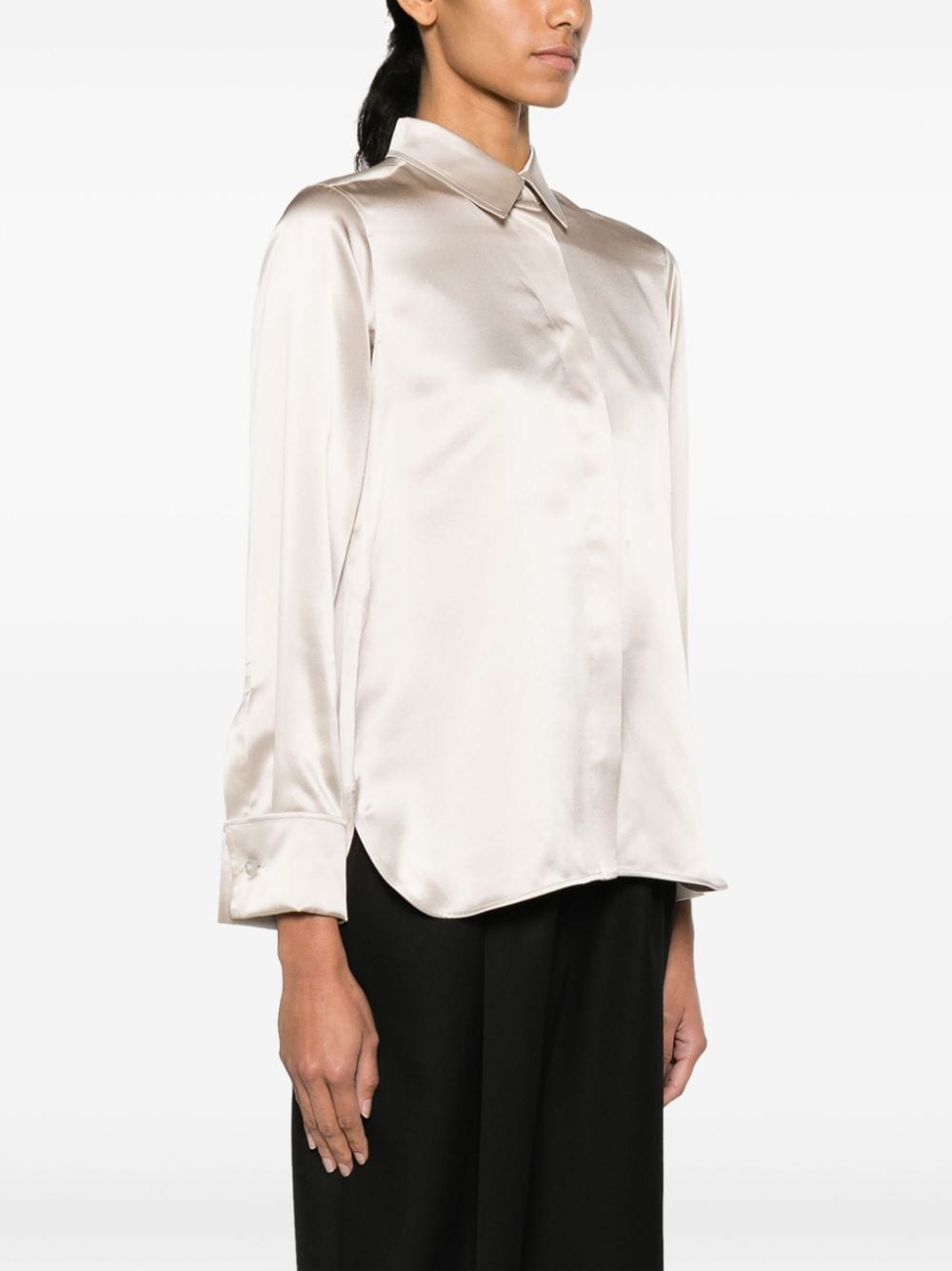 Shop Max Mara Button-up Silk Shirt In Neutrals