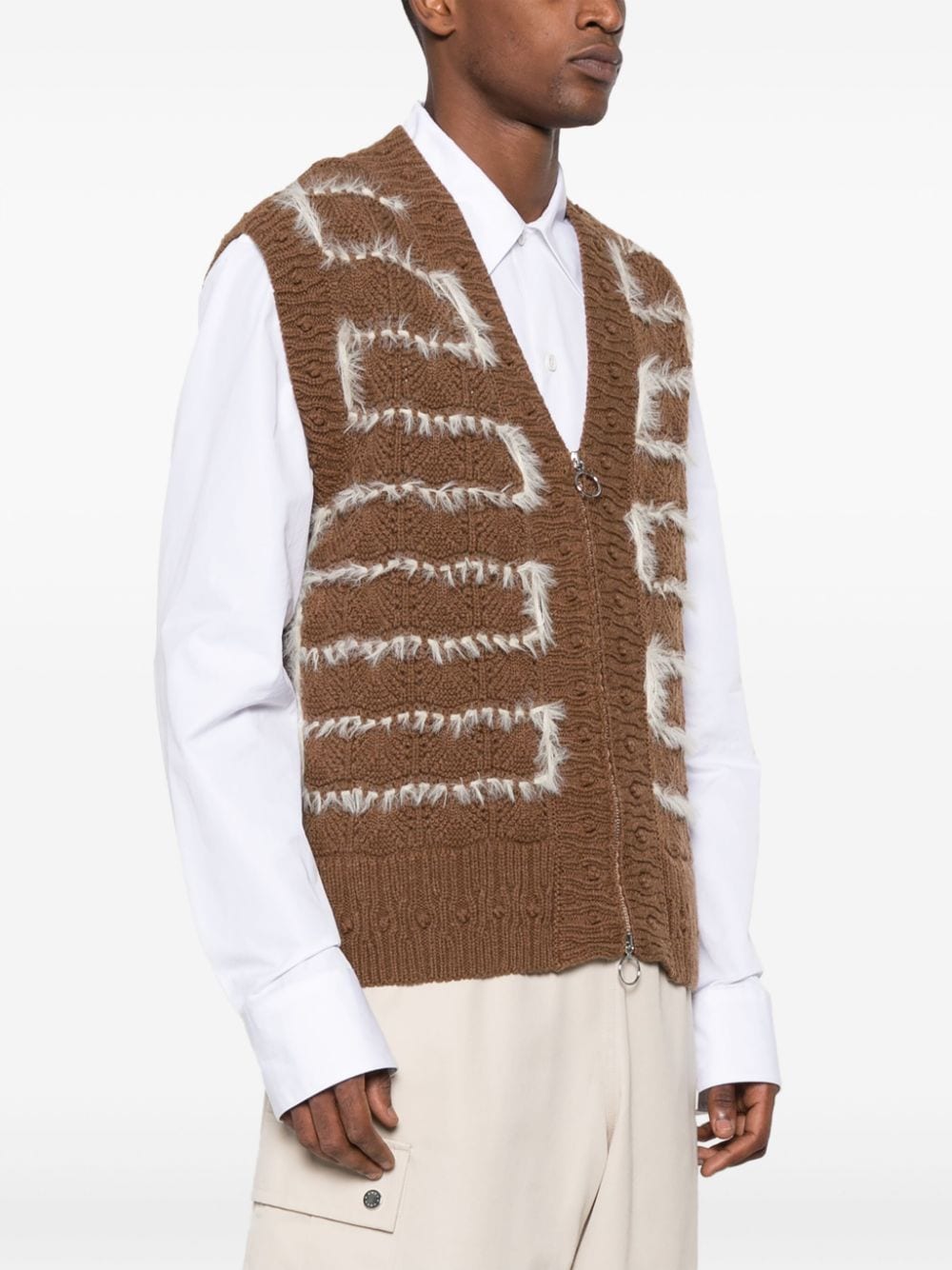 Shop Namacheko Thornham Sleeveless Knitted Cardigan In Brown