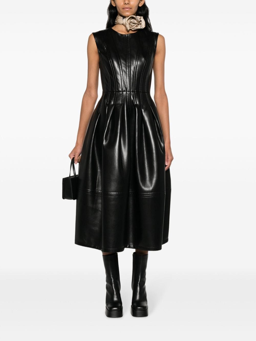 Philosophy Di Lorenzo Serafini pleated-skirt faux-leather midi dress - Zwart