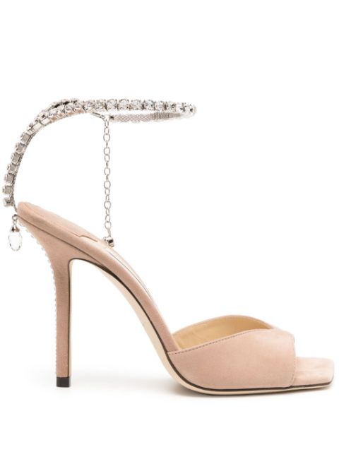 Jimmy Choo Saeda 100mm crystal-embellished suede sandals Women