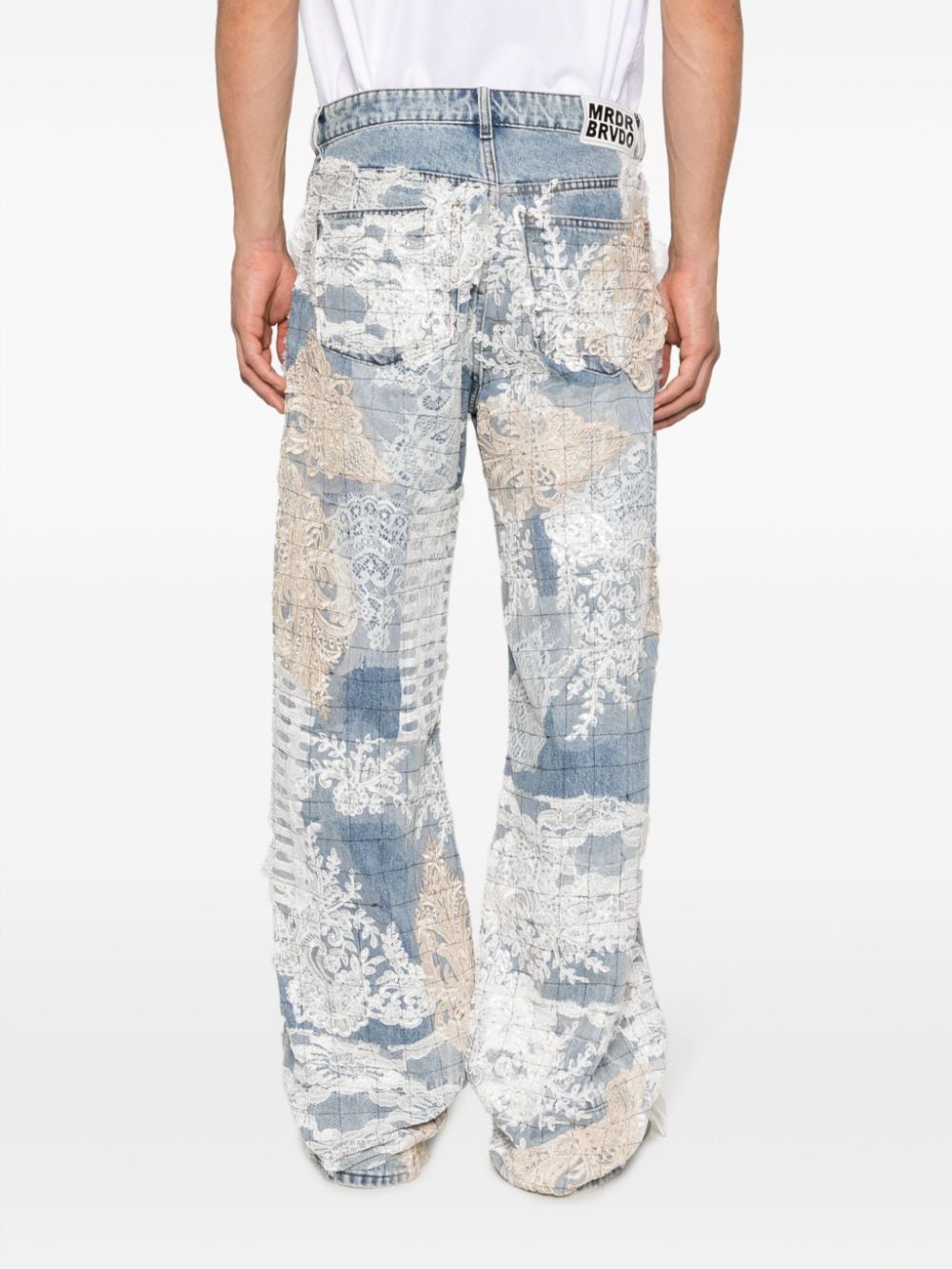 Who Decides War Grid Lace appliquéd jeans Blauw