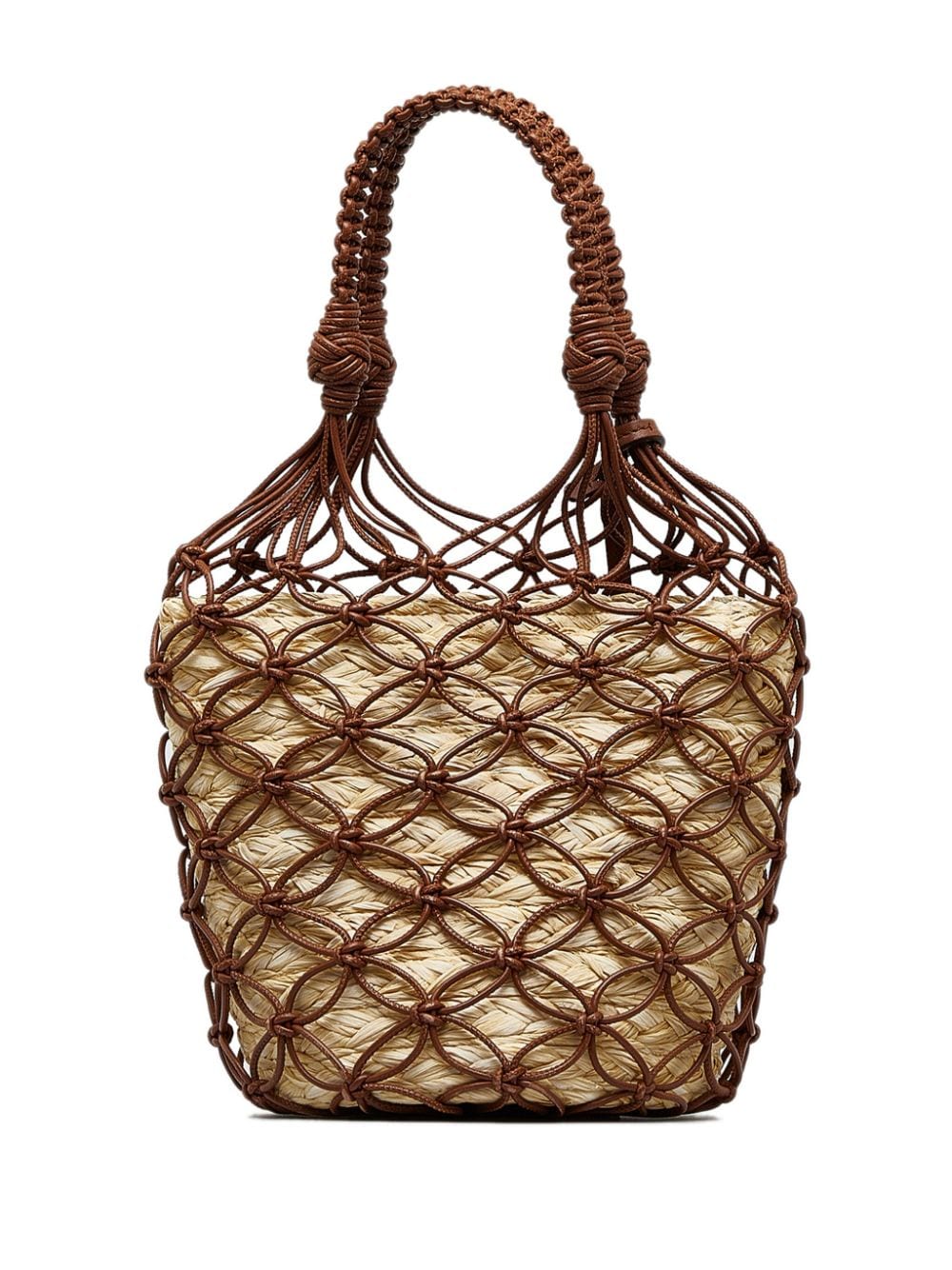 Miu Miu Pre-Owned pre-owned macramé leather raffia bucket bag - Bruin