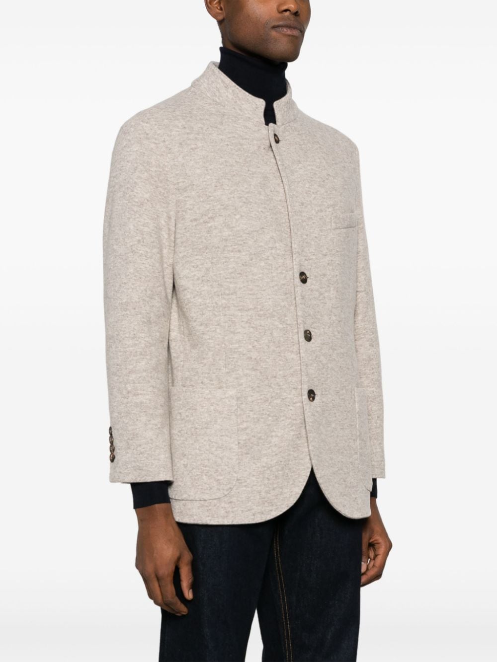 Shop Manzoni 24 Stand Up-collar Mélange-effect Blazer In Neutrals