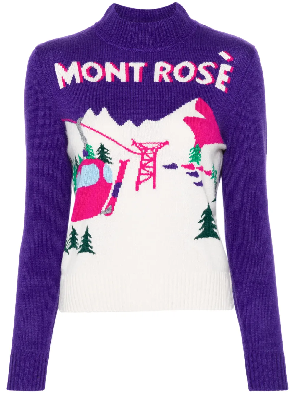 Mc2 Saint Barth Woman Crewneck Sweater New Queen With Mont Rosè Postcard Jacquard In Purple