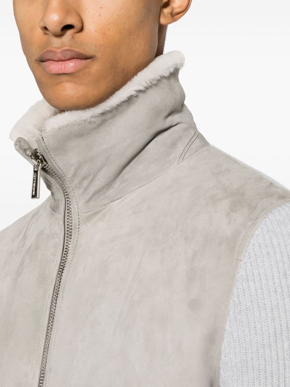 Shop Moorer Campiglio Cab Shearling-collar Suede Jacket In Grey