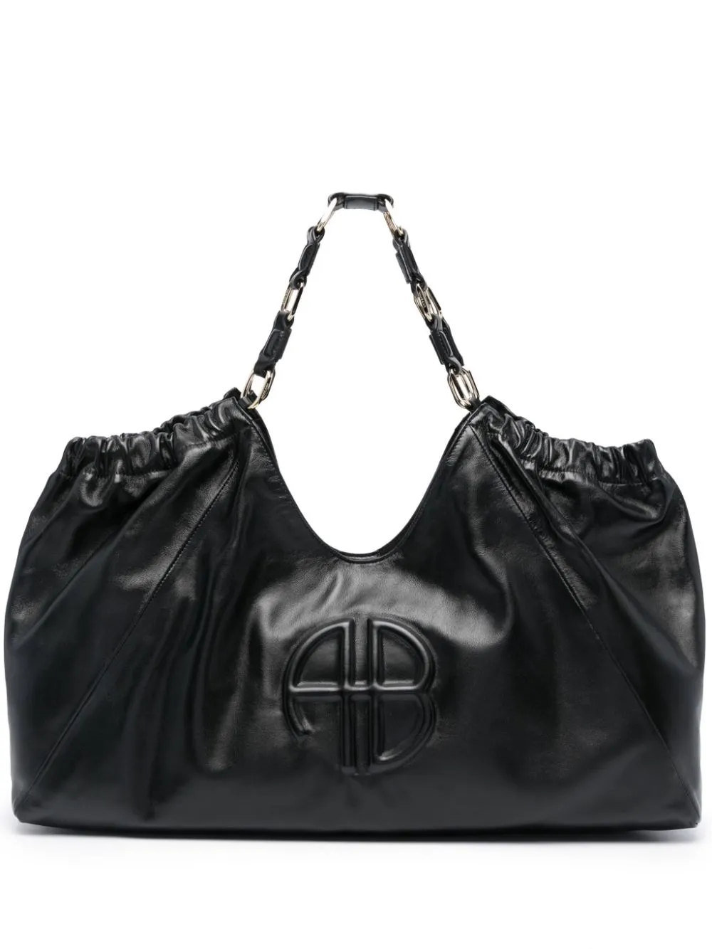 Anine Bing Chain Strap Ruched Detailing Soft Texture Tote In Black