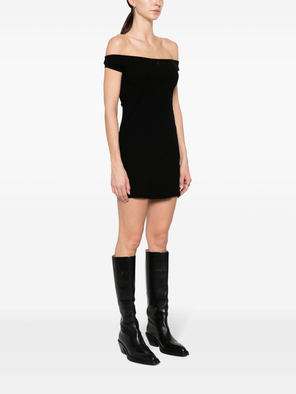 Shop Courrèges Off-shoulder Ribbed Minidress In Black