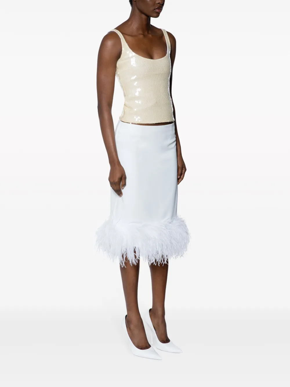 Shop 16arlington Wile Feather-trim Midi Skirt In White