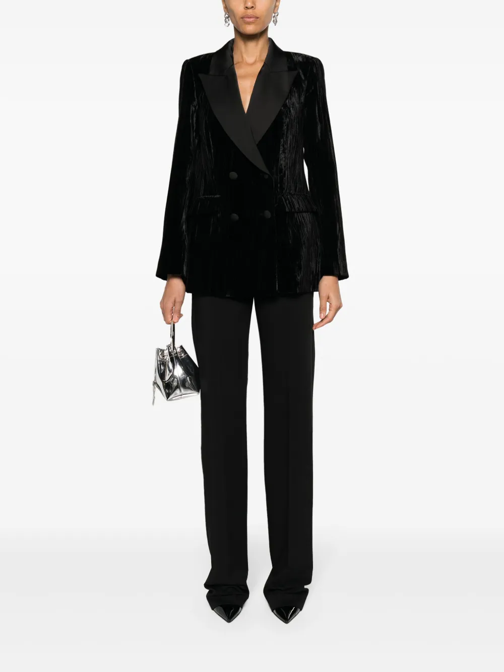 ERMANNO FIRENZE Geplooide fluwelen blazer - Zwart