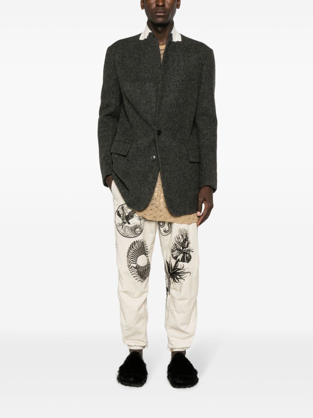 DRIES VAN NOTEN Cropped broek met print - Wit