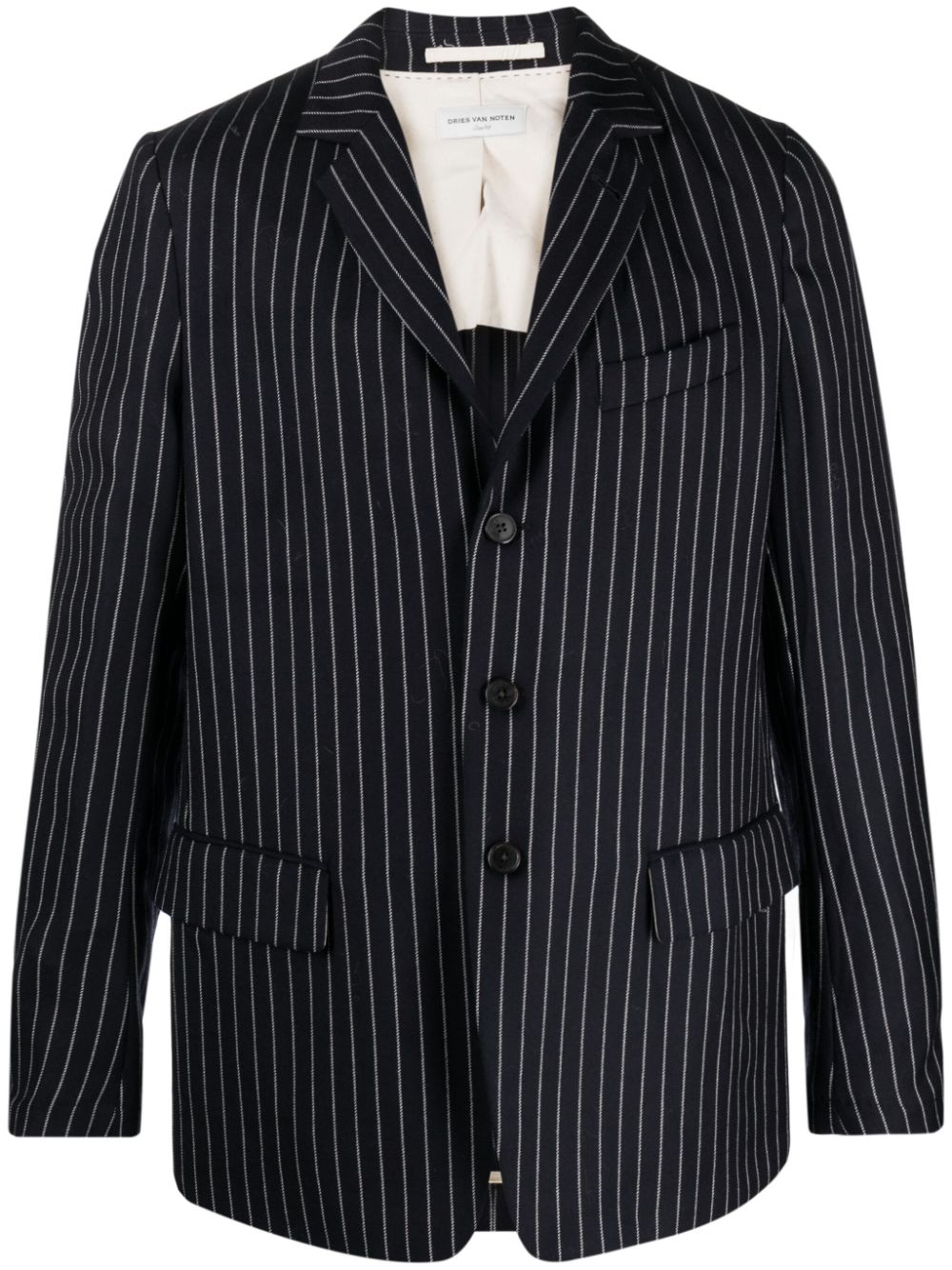 DRIES VAN NOTEN Wollen getailleerde blazer met krijtstreep Blauw