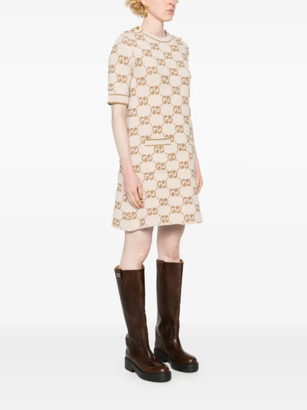 Gucci GG Jacquard Wool Dress Neutrals FARFETCH AE