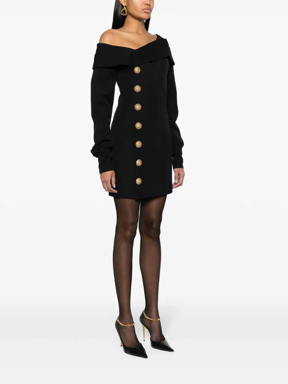 Balmain Off-shoulder mini-jurk Zwart