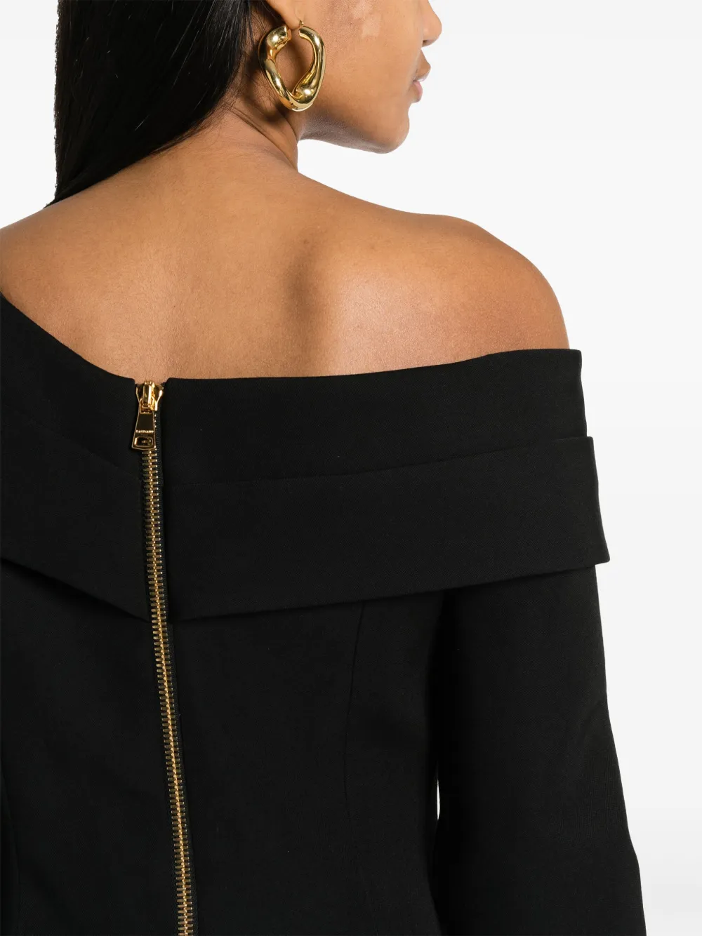 Balmain Off-shoulder mini-jurk Zwart