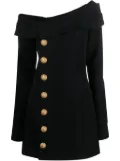 Balmain button-front off-shoulder minidress - Black