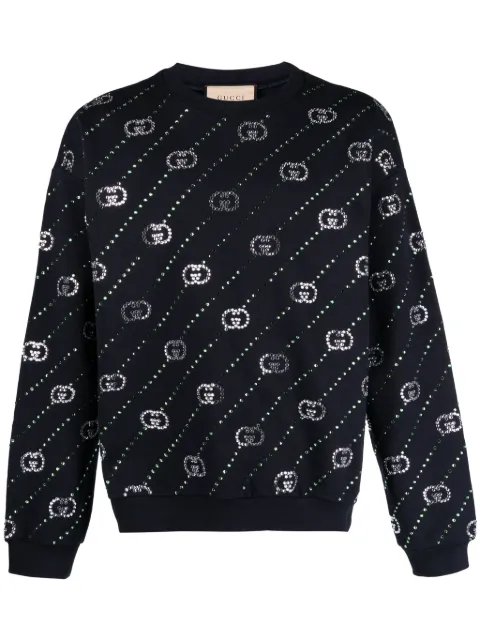 Gucci striped Interlocking G-crystal cotton sweatshirt