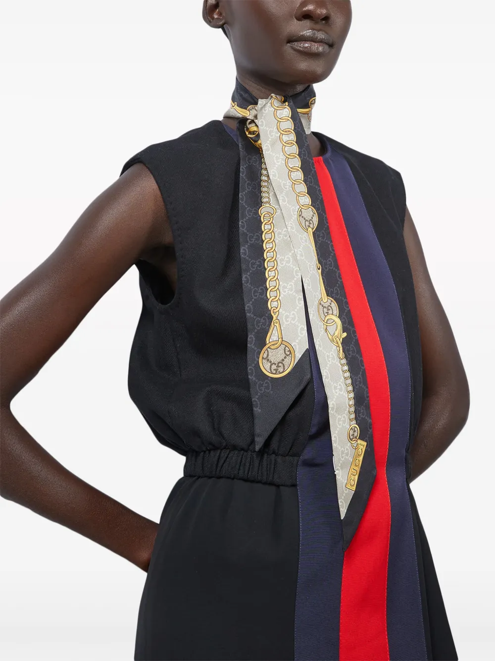 Gucci Horsebit-print Silk Neck Bow In Neutrals