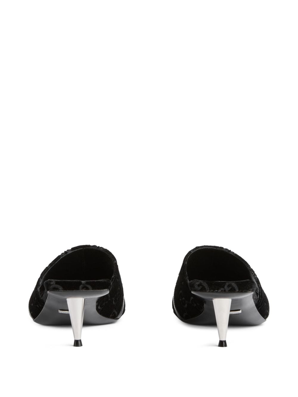 Shop Gucci 55mm Gg-jacquard Velvet Mules In Black