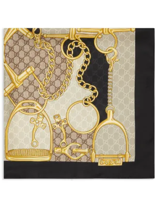 1970s Iconic Gucci Horsebit Print Silk Scarf
