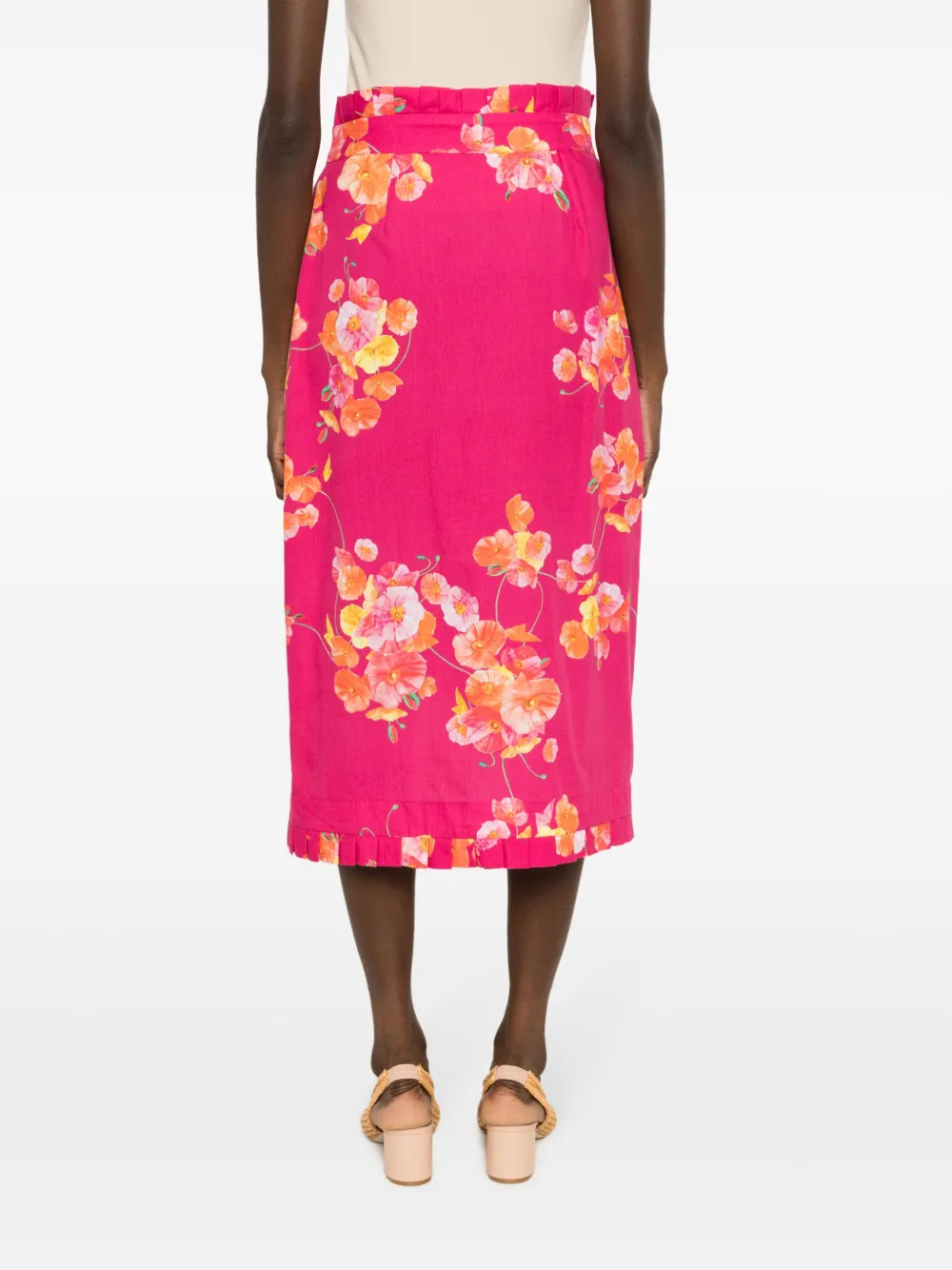 Shop Isolda Tarsila Floral-print Wrap Skirt In Pink