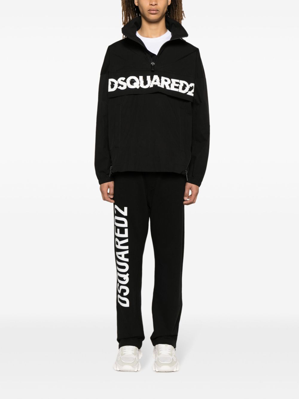 Shop Dsquared2 Logo-print Poplin Half-zip Jacket In Black