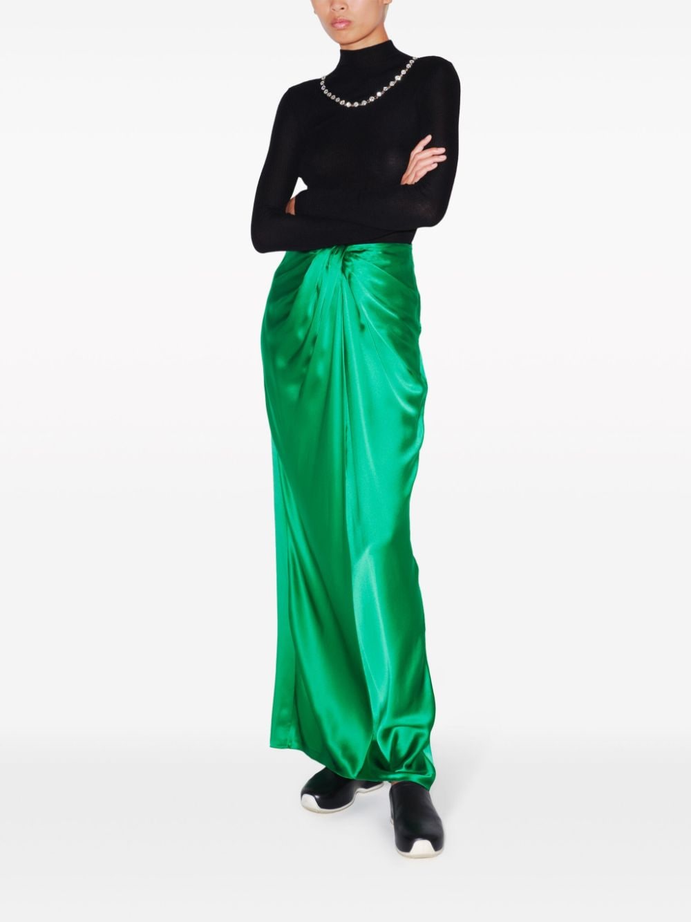Shop Rosetta Getty Twist-detail Silk Maxi Skirt In Green