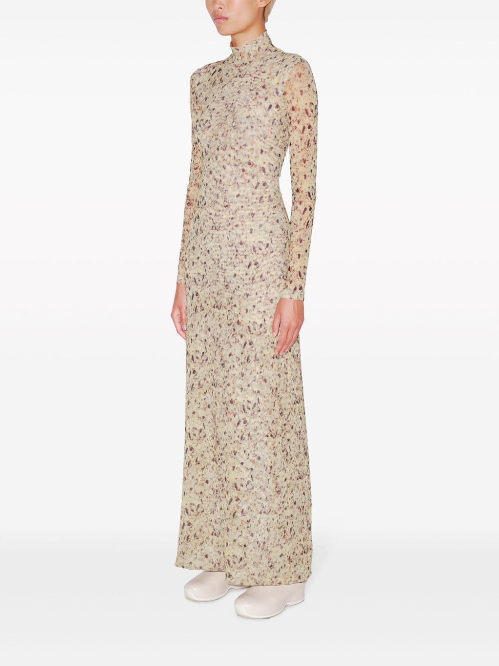 Shop Rosetta Getty Abstract-print Roll-neck Maxi Dress In Neutrals