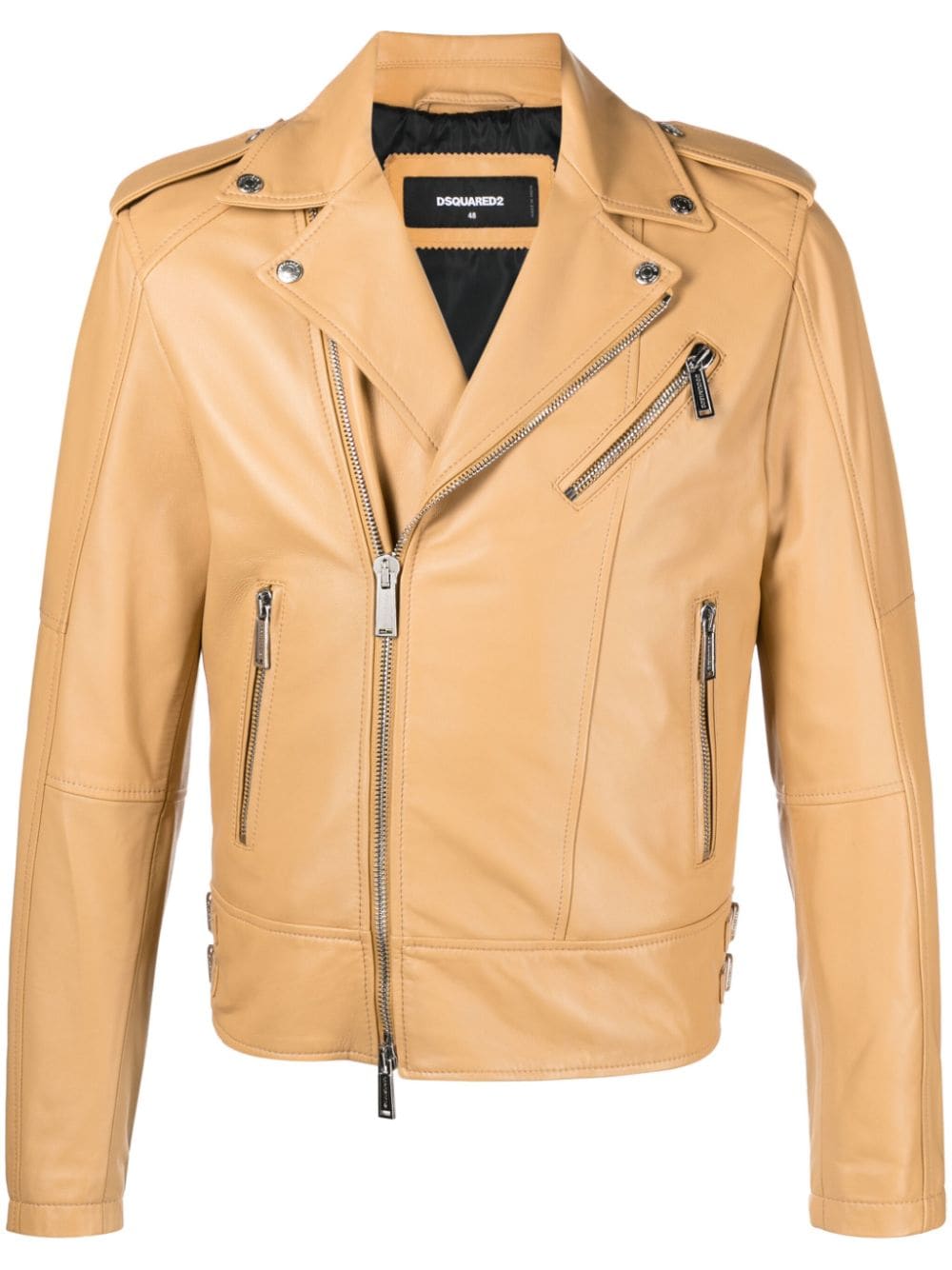 Shop Dsquared2 Kiodo Leather Biker Jacket In Neutrals