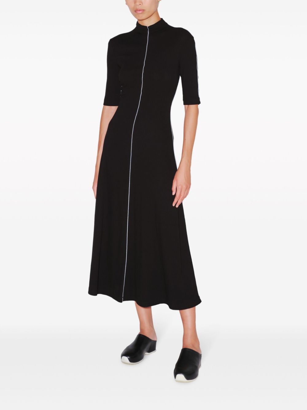 Shop Rosetta Getty Piped-trim Mock-neck Midi Dress In Black
