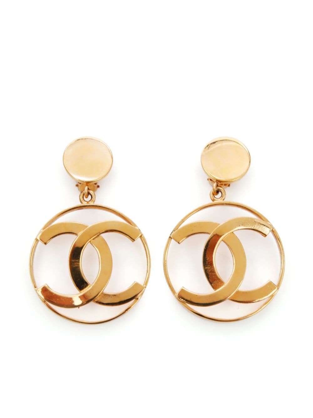 Pre-owned Chanel 1990s Cc Dangle Clip-on Earrings In Gold