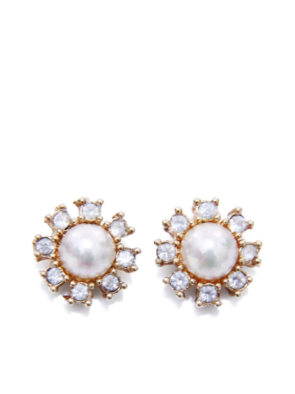 Pre-owned Dior  Faux-pearl Clip-on Earrings In Gold