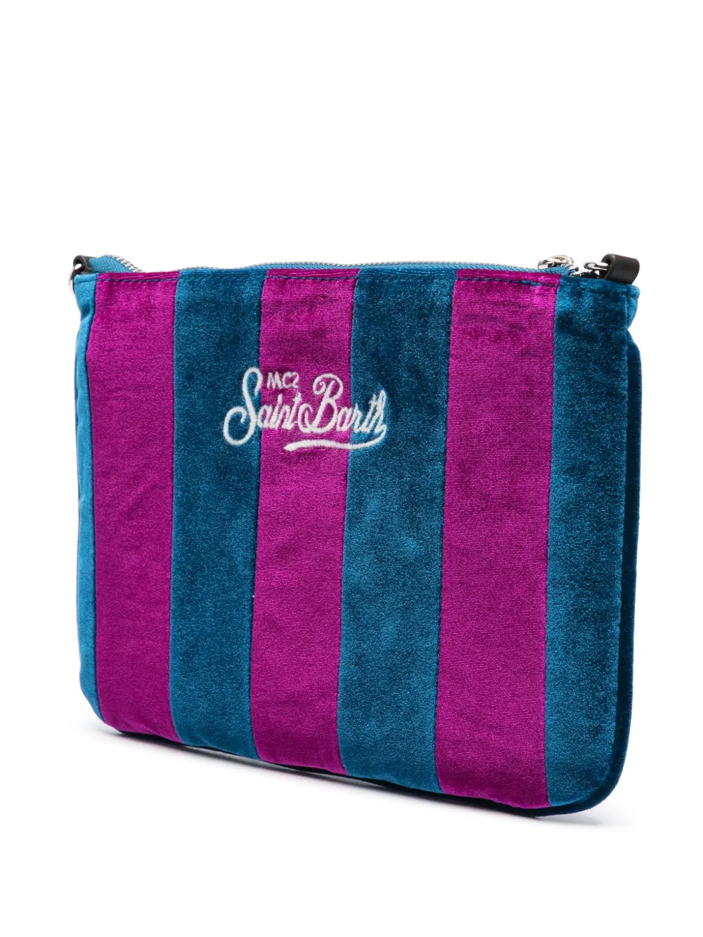 Mc2 Saint Barth Parisienne Logo-embroidered Striped Clutch Bag In Blue