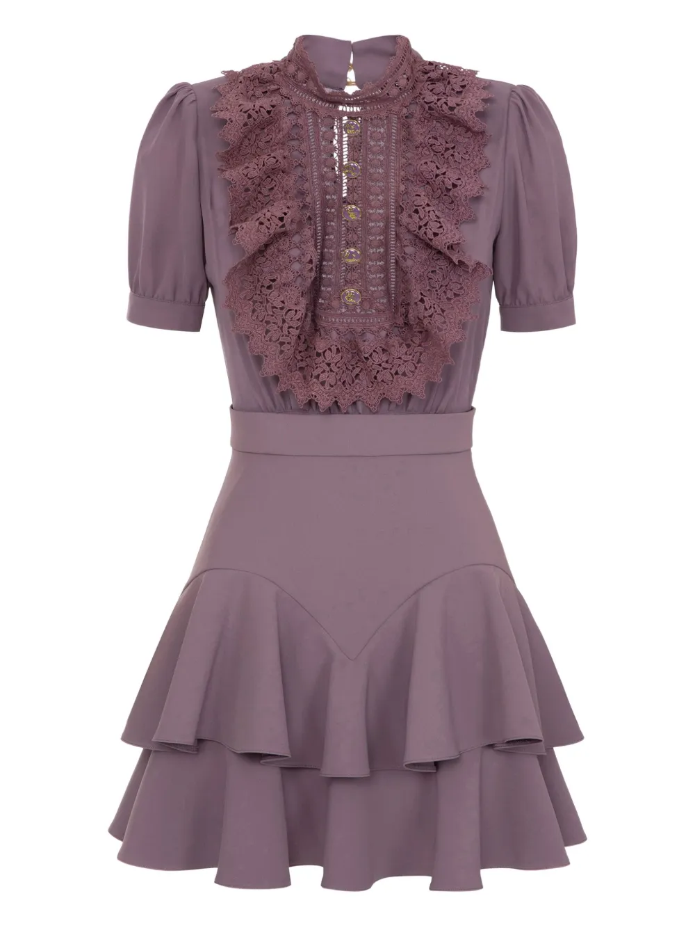 Elisabetta Franchi Ruffled Lace Mini Dress In Purple
