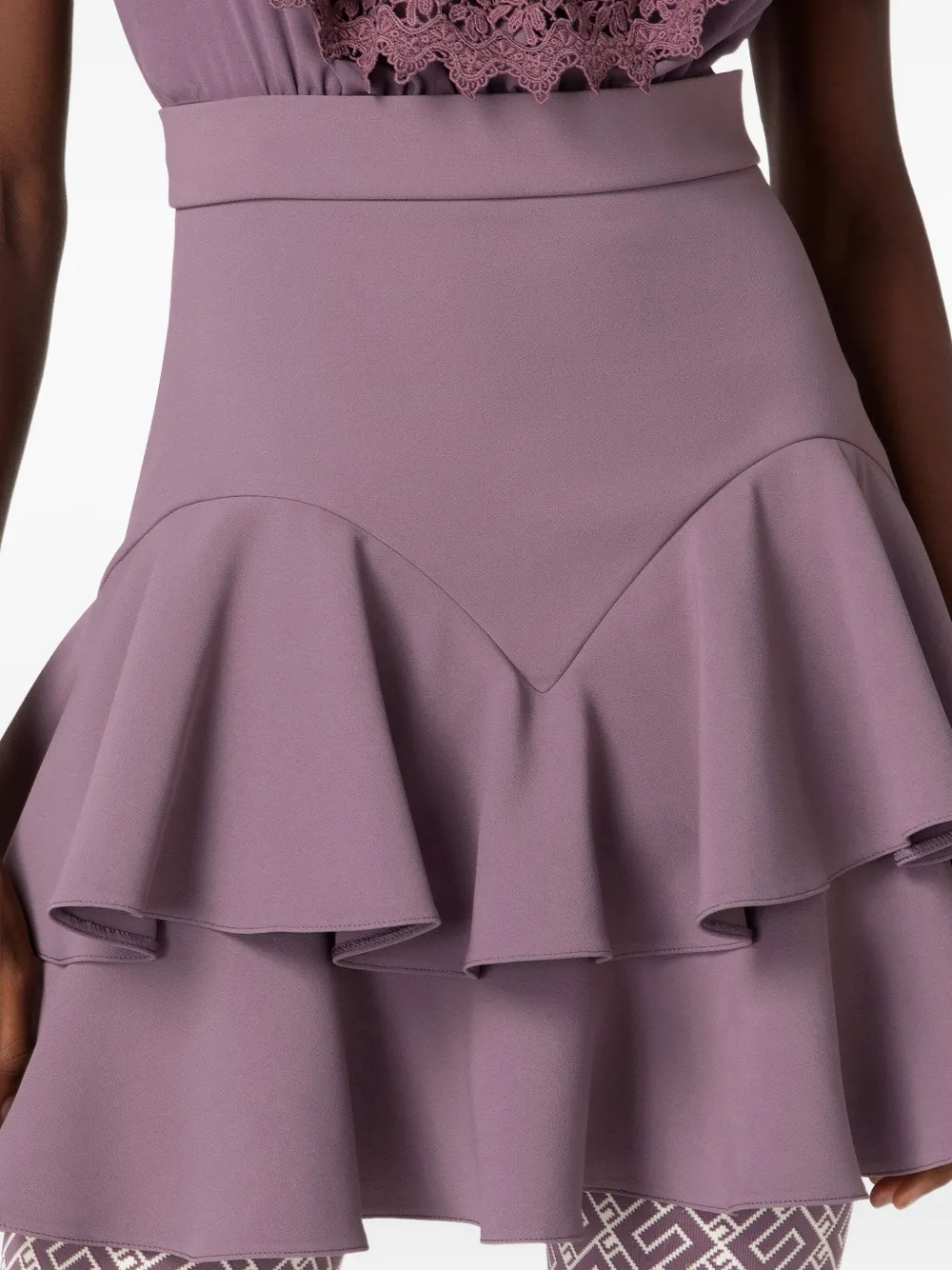 Elisabetta Franchi Ruffled Lace Mini Dress In Purple
