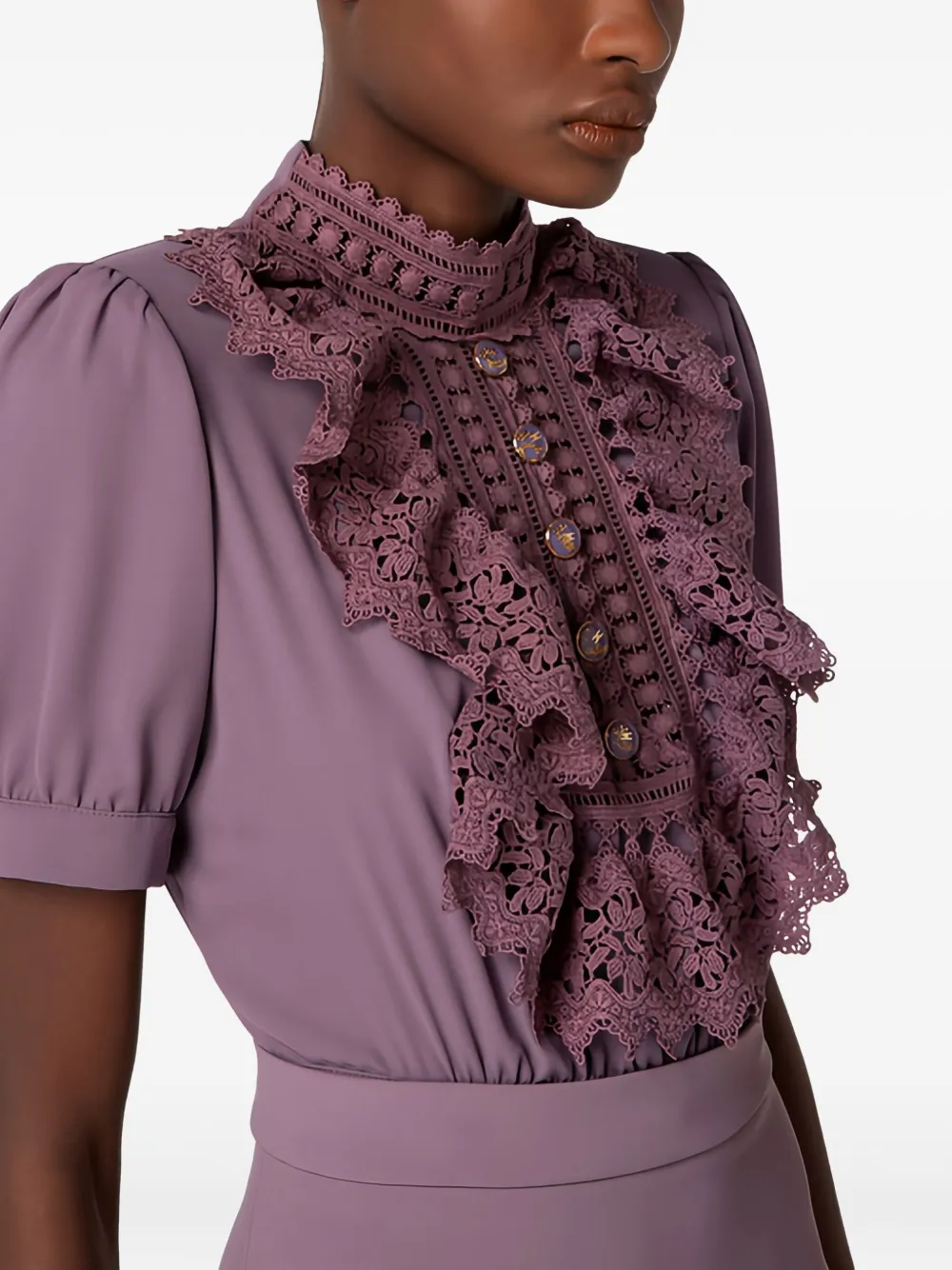 Elisabetta Franchi Ruffled Lace Mini Dress In Purple