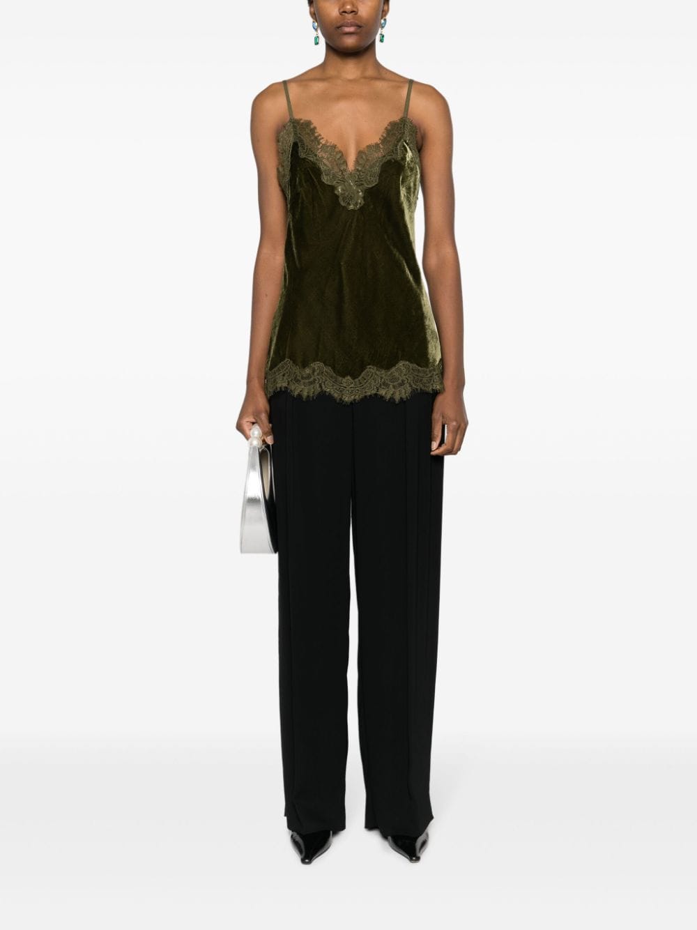 Shop Gold Hawk Coco Bias Cami Velvet Top In Green