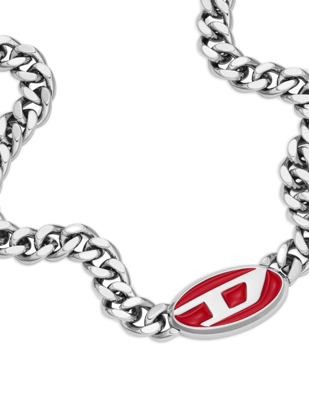 Shop Diesel Dx1446 Logo-plaque Necklace In Silver