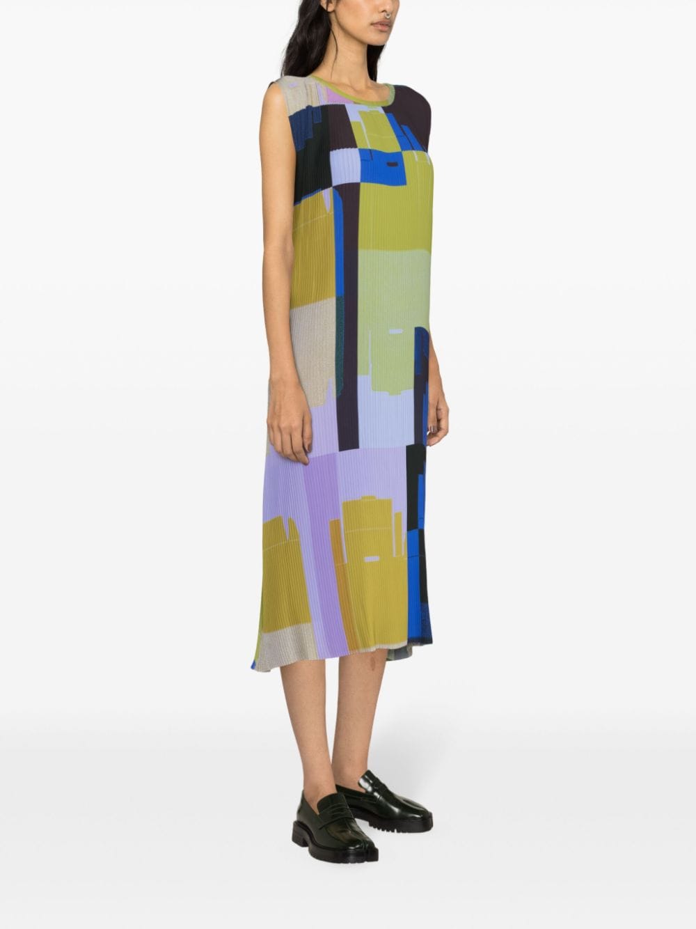 Shop Henrik Vibskov Pull Geometric-print Plissé Dress In Green