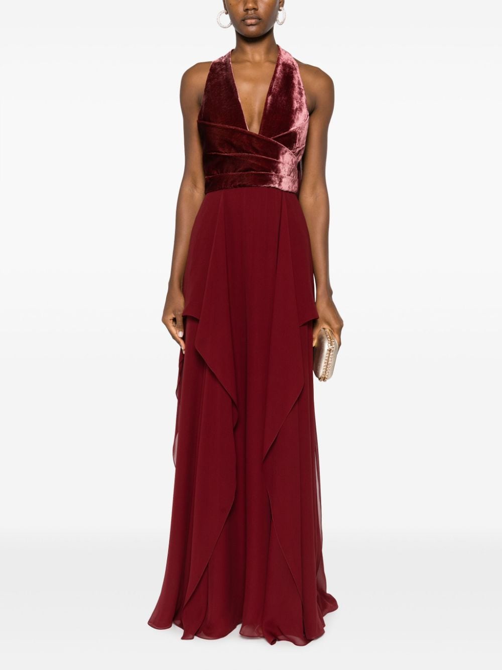 Elie Saab draped velvet maxi dress - Rood