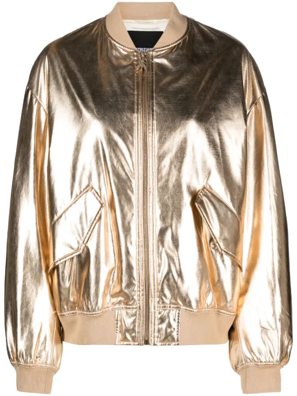 Gold metallic bomber jacket womens hotsell