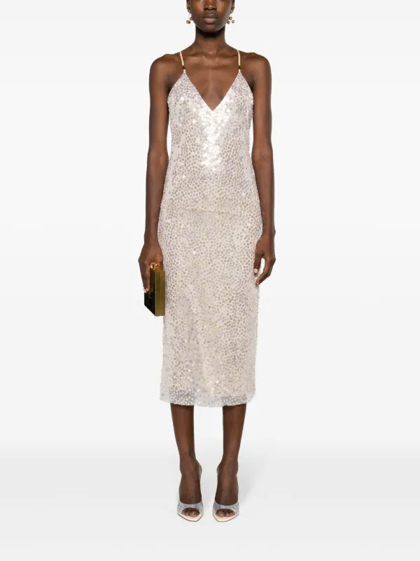 Patrizia Pepe sequin-embellished Tulle Midi Dress Neutrals