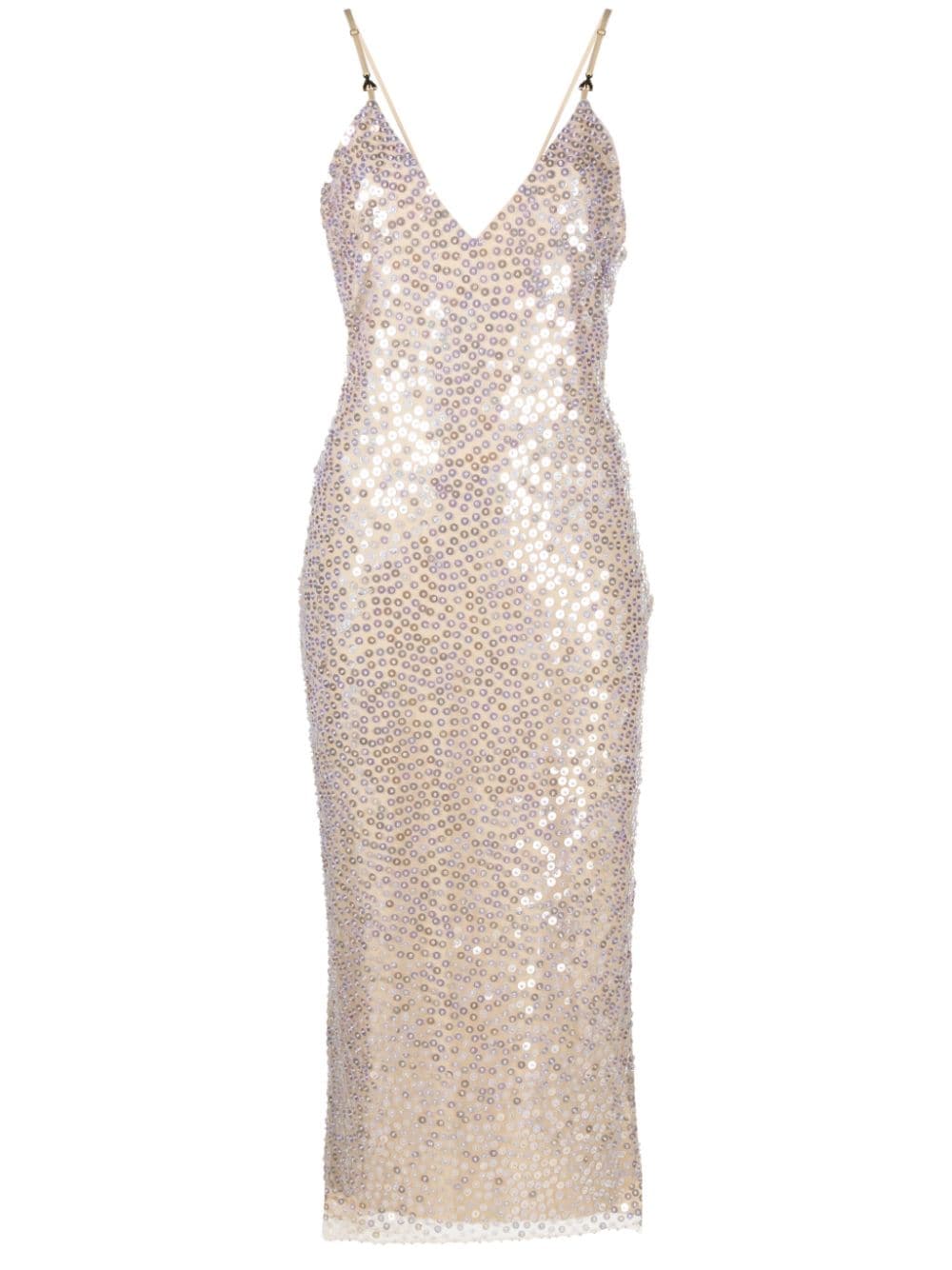 Patrizia Pepe Sequin-embellished Tulle Midi Dress In Neutrals