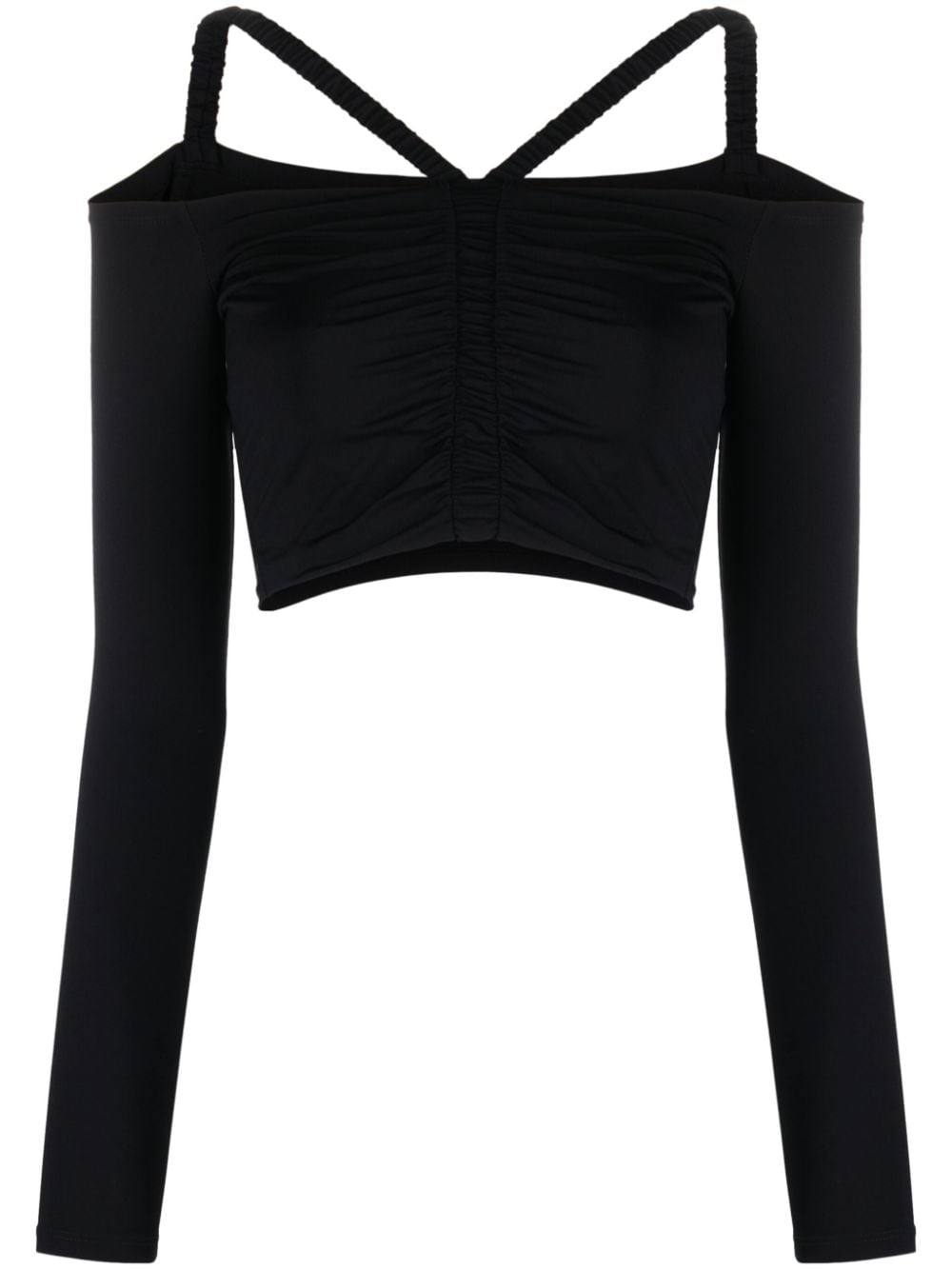 Patrizia Pepe Ruched-detail Off-shoulder Cropped Top In Black