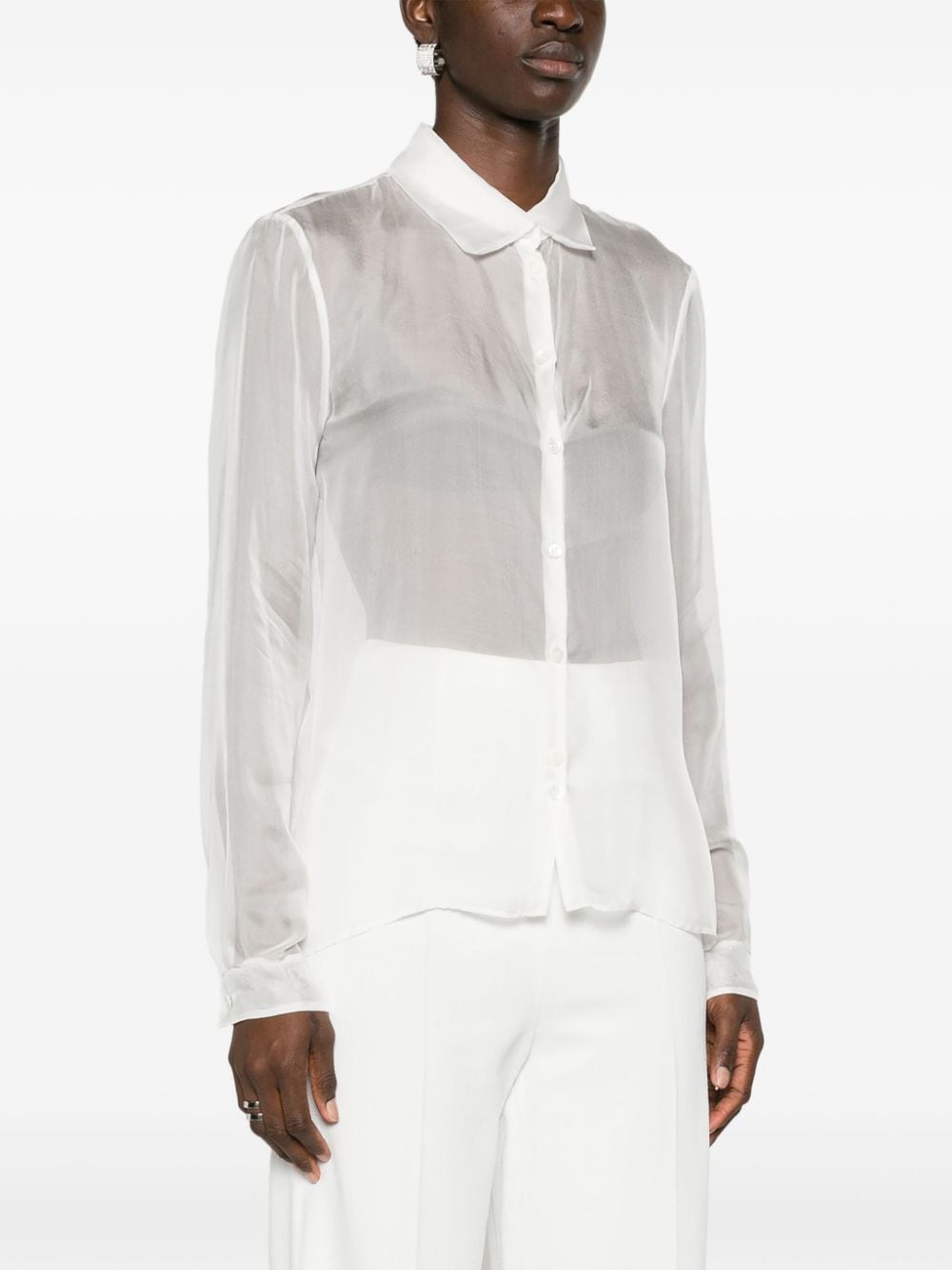 Shop Patrizia Pepe Semi-sheer Silk Blouse In White