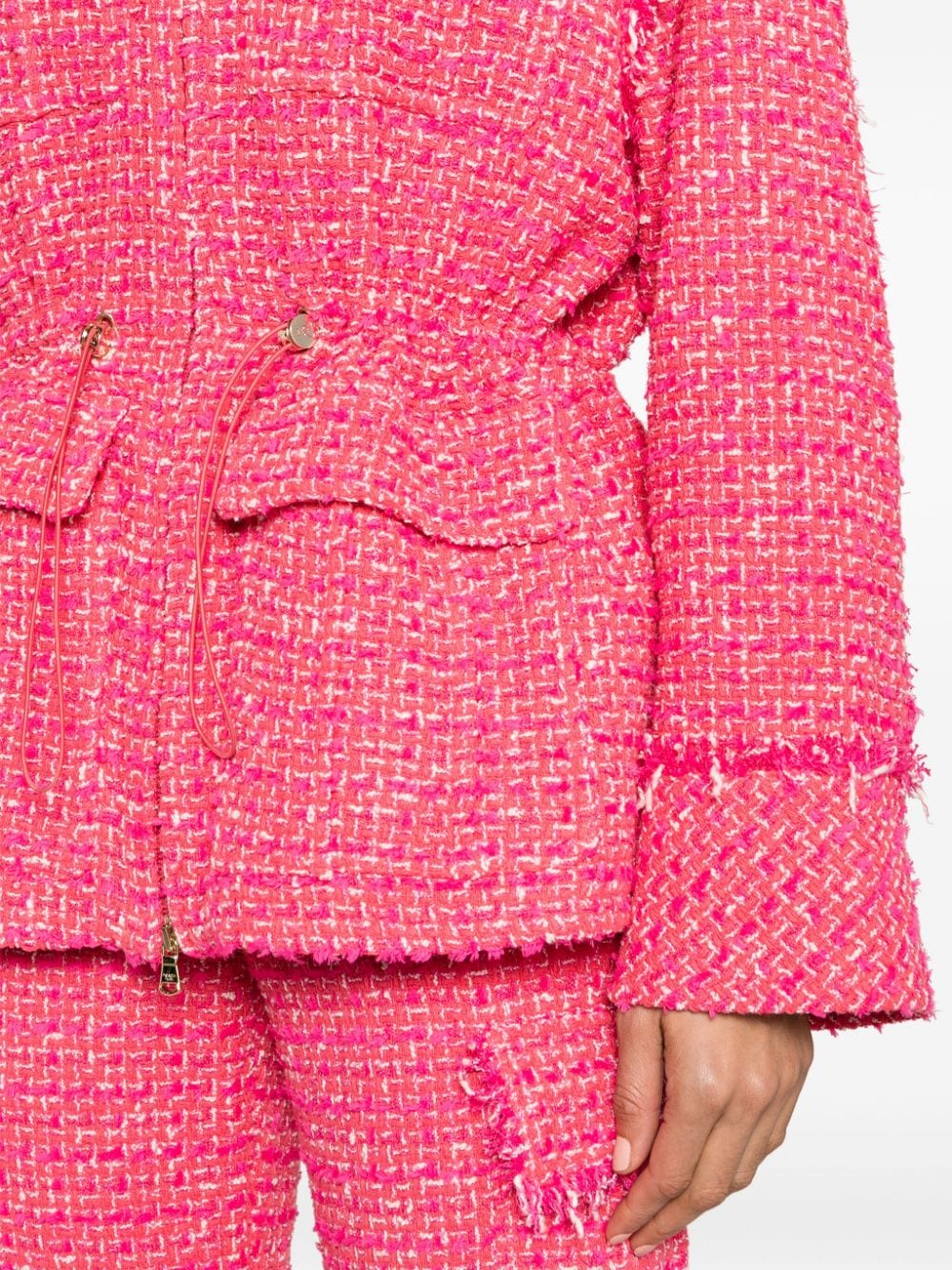 Shop Patrizia Pepe Drawstring-waist Tweed Jacket In Pink
