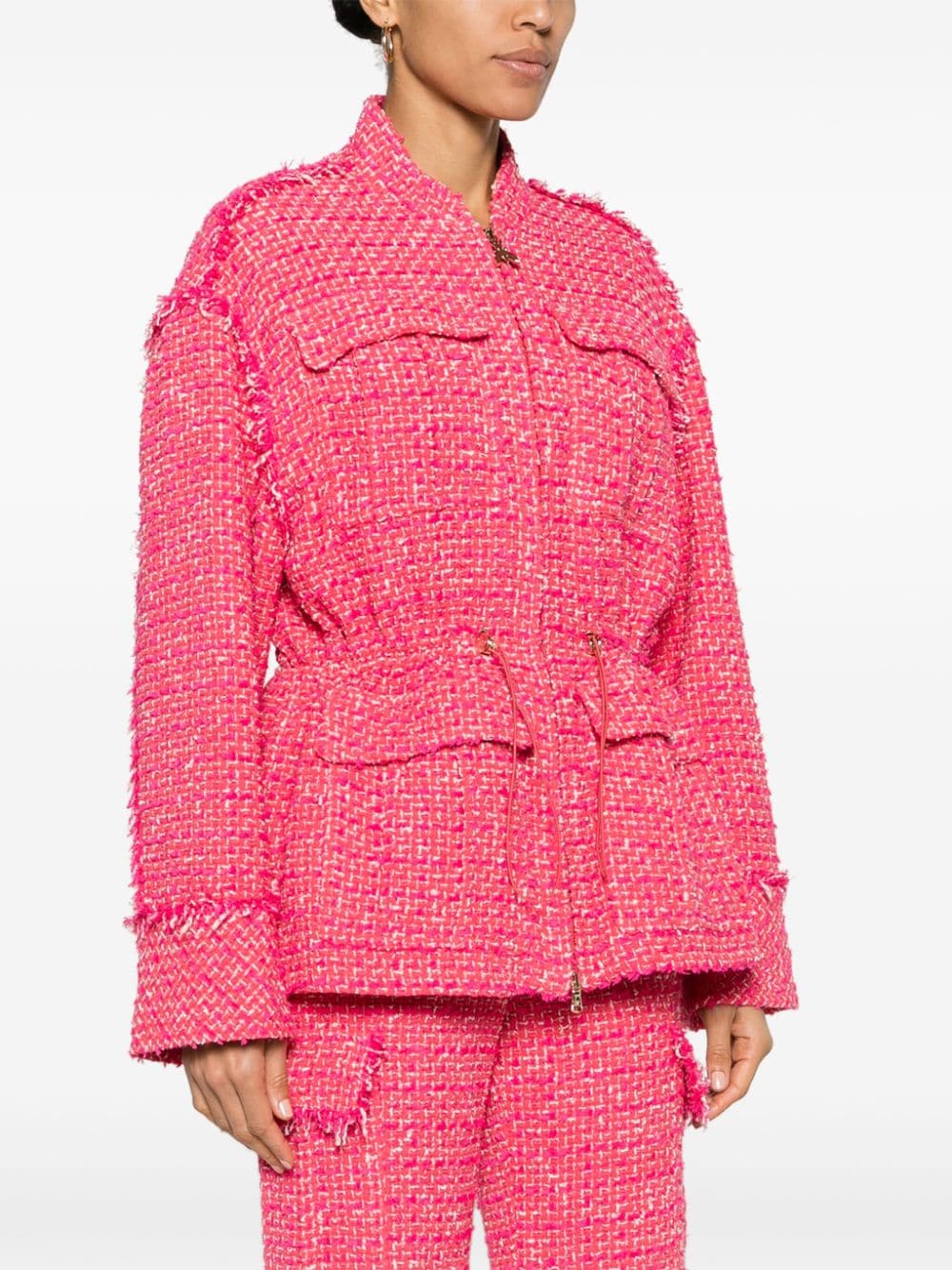 Shop Patrizia Pepe Drawstring-waist Tweed Jacket In Pink